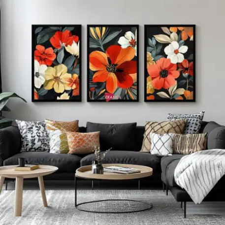 Tríptico Arte Boho - Marco Negro N12
