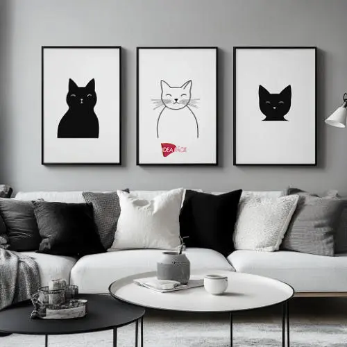 Tríptico Arte Gatos - Marco Negro N13