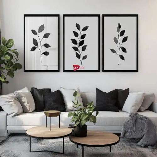 Tríptico Arte Plantas - Marco Negro N23