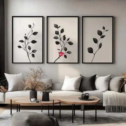 Tríptico Arte Plantas - Marco Negro N25