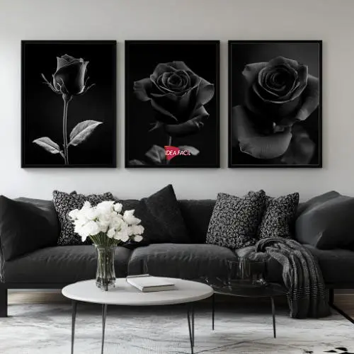Tríptico Arte Rosa - Marco Negro N29