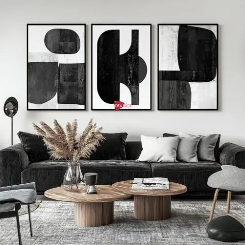 Tríptico Arte Blanco y Negro - Marco Negro N37