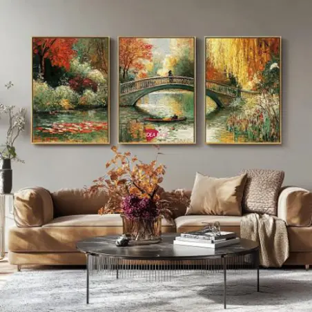 Tríptico Arte Monet - Marco Dorado D37