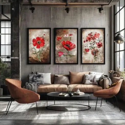 Tríptico Arte Floral - Marco Negro N48