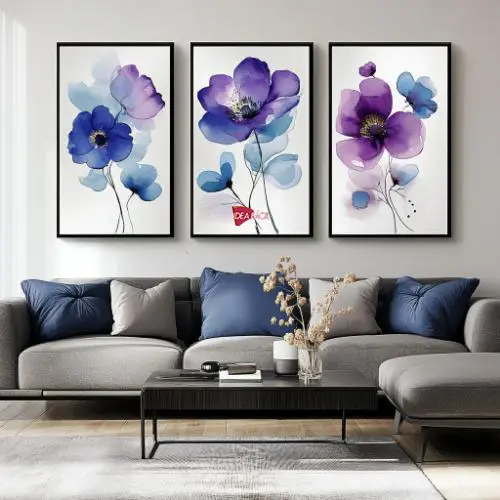 Tríptico Arte Floral - Marco Negro N49