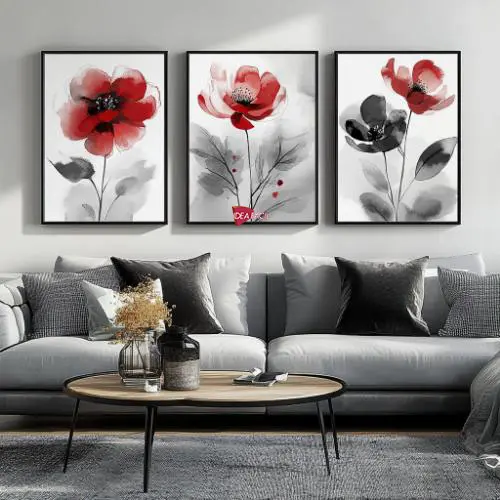 Tríptico Arte Floral - Marco Negro N50