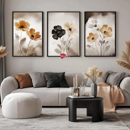 Tríptico Arte Floral - Marco Negro N53