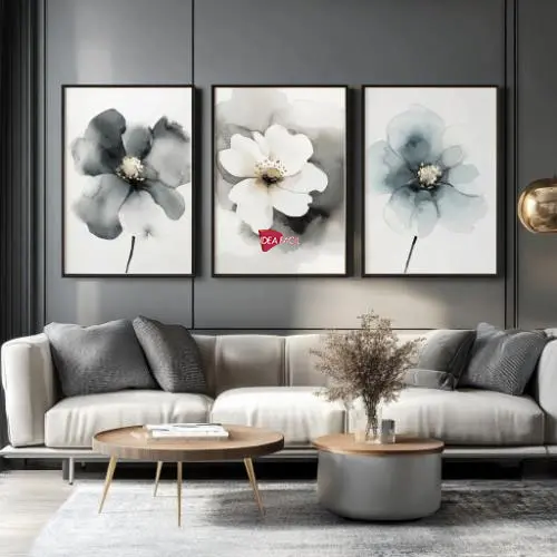 Tríptico Arte Floral - Marco Negro N54