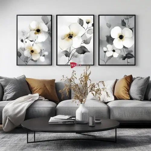 Tríptico Arte Floral - Marco Negro N55