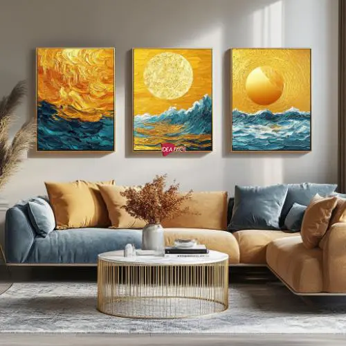 Tríptico Arte Atardecer - Marco Dorado D55