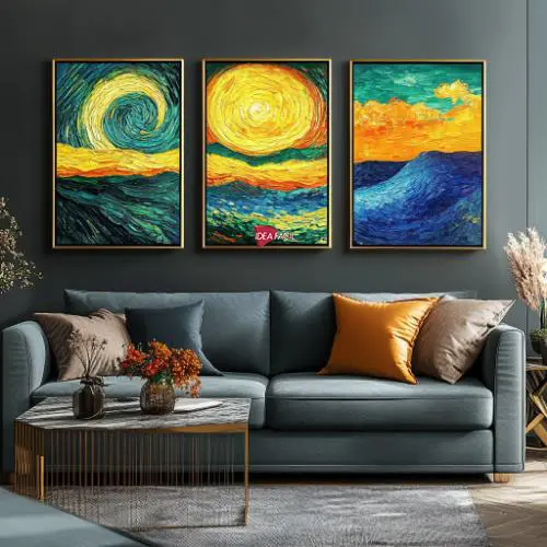 Tríptico Arte Atardecer - Marco Dorado D56