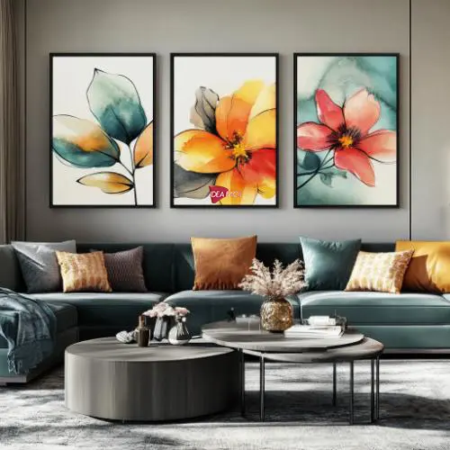 Tríptico Arte Floral - Marco Negro N57