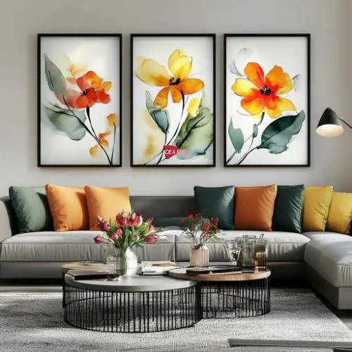 Tríptico Arte Floral - Marco Negro N58