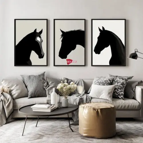 Tríptico Arte Caballos - Marco Negro N62